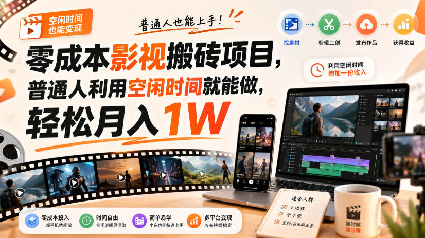 零门槛影视搬砖项目，月入万元，玩法稳定普通人可落地的长期副业！-HEIXMI（中国站）