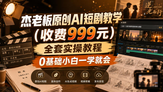 杰老板原创AI短剧教学(收费999元)，全套实操教程，0基础小白一学就会，非搬运技术-HEIXMI（中国站）