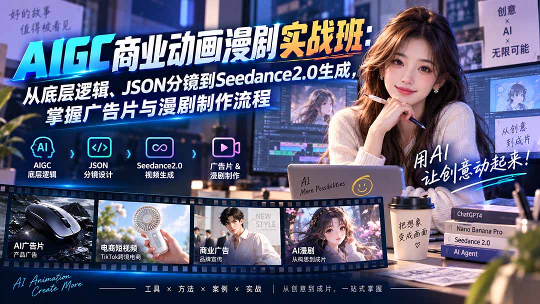 AIGC商业动画漫剧实战班-更新：从底层逻辑、JSON分镜到Seedance2.0生成，掌握广告片与漫剧制作流程-HEIXMI（中国站）
