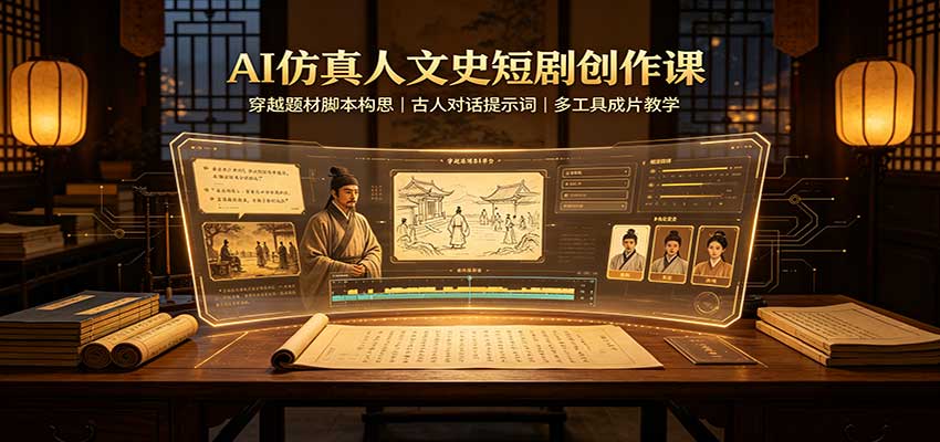 AI仿真人文史短剧创作课：穿越题材脚本构思，古人对话提示词，多工具成片教学-HEIXMI（中国站）