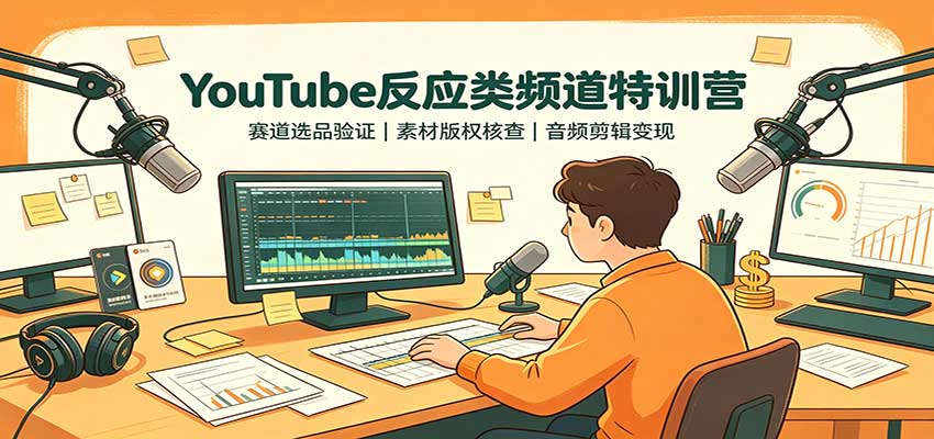 YouTube反应类频道特训营：赛道选品验证，素材版权核查，音频剪辑变现-HEIXMI（中国站）