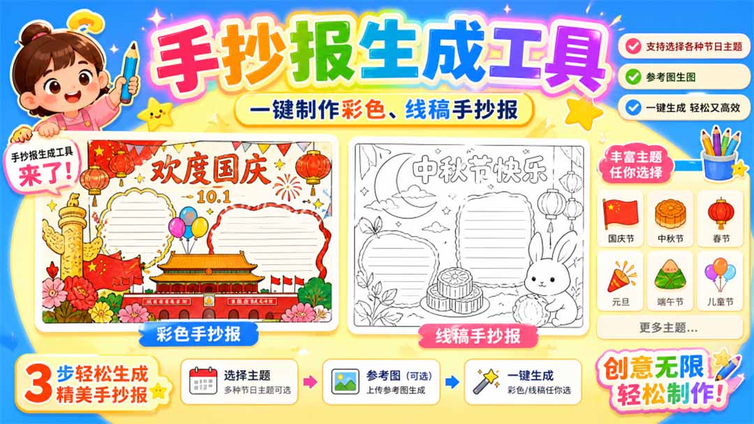手抄报批量生成工具来了，完全免费，告别豆包生图，这个高清无水印-HEIXMI（中国站）