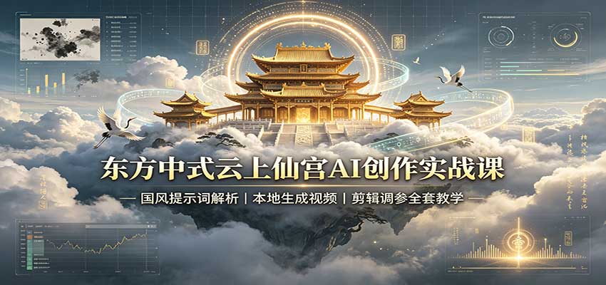 东方中式云上仙宫AI创作实战课：国风提示词解析，本地生成视频，剪辑调参全套教学-HEIXMI（中国站）