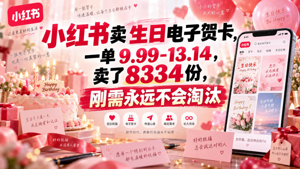 小红书卖生日电子贺卡，一单9.99-13.14，卖了8334份，刚需永远不会淘汰-HEIXMI（中国站）