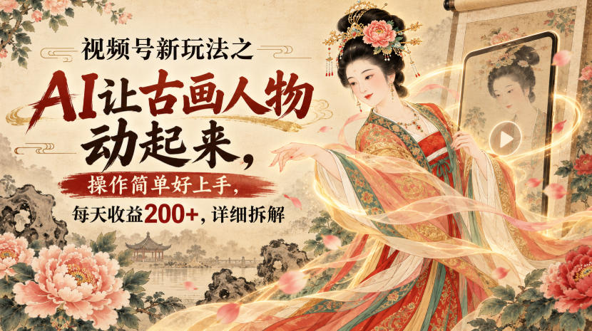 视频号新玩法之AI让古画人物动起来，操作简单好上手，每天收益200+，详细拆解-HEIXMI（中国站）