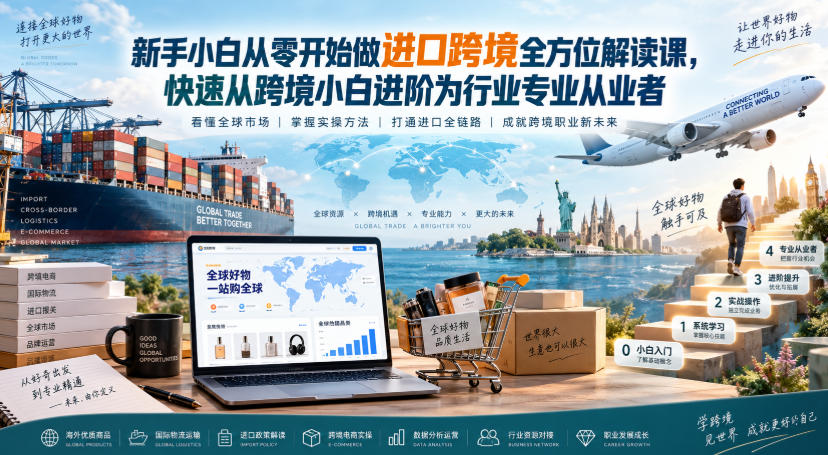 新手小白从零开始做进口跨境全方位解读课，快速从跨境小白进阶为行业专业从业者-HEIXMI（中国站）