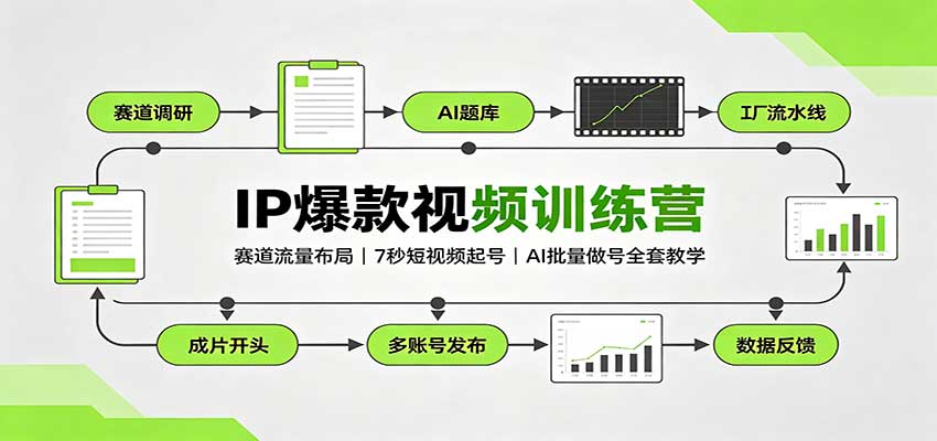 IP爆款视频训练营：赛道流量布局，7秒短视频起号，AI批量做号全套教学-HEIXMI（中国站）