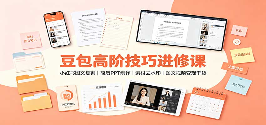 豆包高阶技巧进修课：小红书图文复刻，简历PPT制作，素材去水印，图文视频变现干货-HEIXMI（中国站）