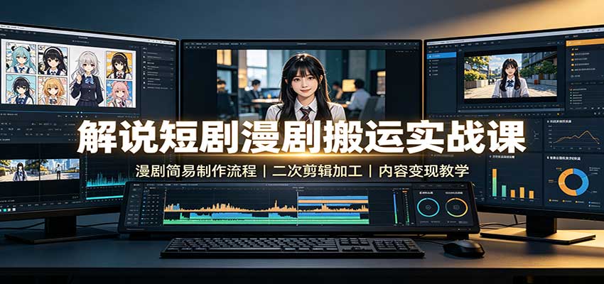 解说短剧漫剧搬运实战课：漫剧简易制作流程，二次剪辑加工，内容变现教学-HEIXMI（中国站）