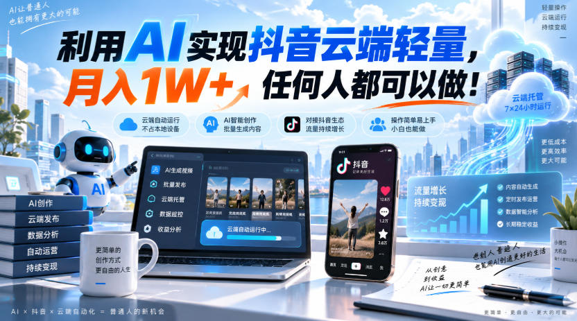 利用AI实现抖音云端轻量，月入1W+，任何人都可以做！【揭秘】-HEIXMI（中国站）