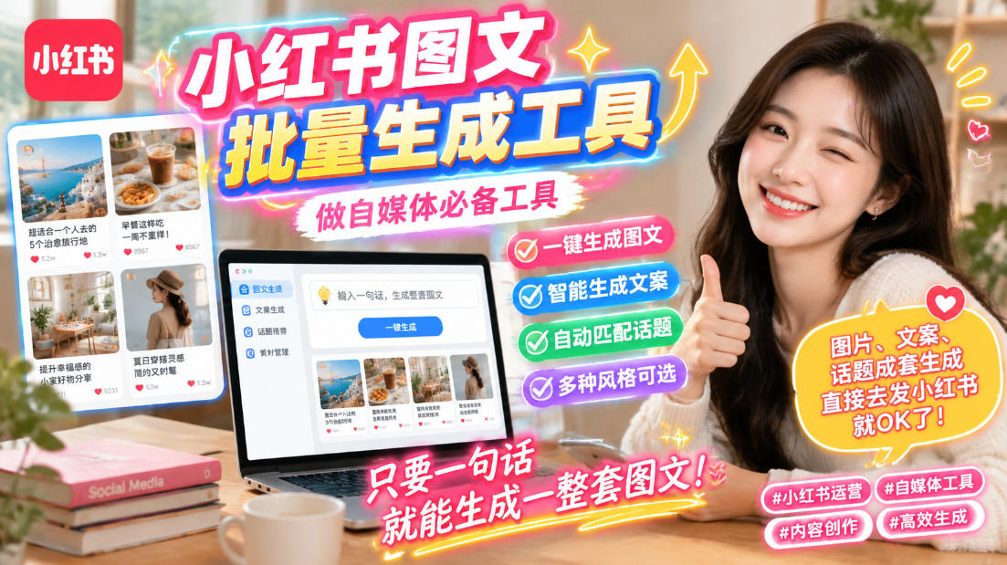 小红书图文批量生成工具，话题、文案、配图一键生成，直接发布，做自媒体必备工具-HEIXMI（中国站）