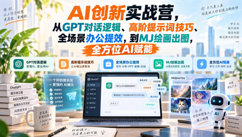 AI创新实战营，从GPT对话逻辑、高阶提示词技巧、全场景办公提效，到MJ绘画出图，全方位AI赋能-HEIXMI（中国站）