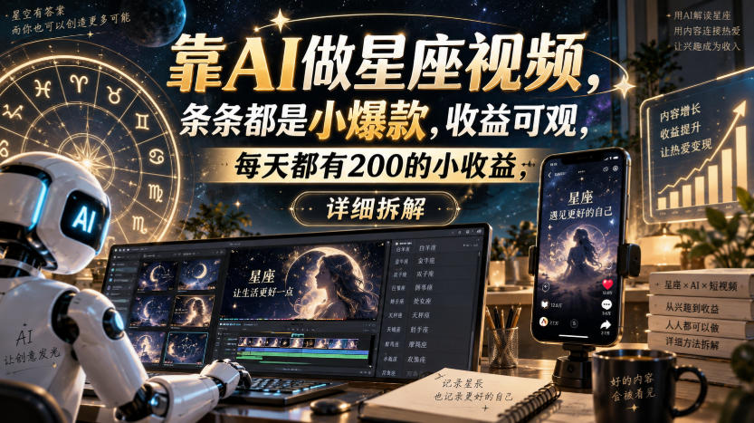 靠AI做星座视频，条条都是小爆款，收益可观，每天都有200的小收益，详细拆解-HEIXMI（中国站）