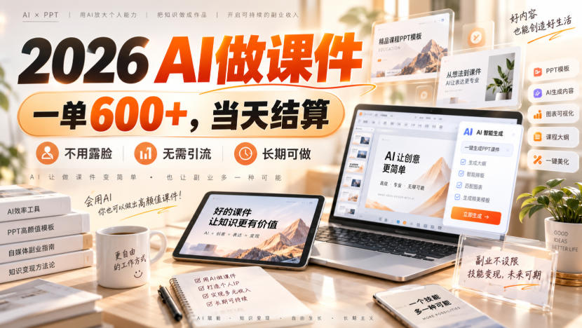 2026 AI做课件，一单600+，当天结算，不用露脸，无需引流，长期可做【揭秘】-HEIXMI（中国站）