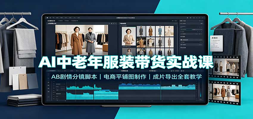 AI中老年服装带货实战课：AB剧情分镜脚本，电商平铺图制作，成片导出全套教学-HEIXMI（中国站）