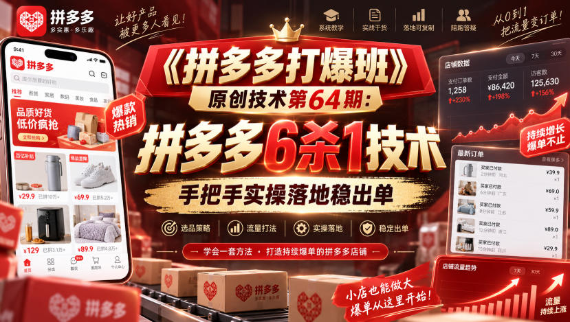 《拼多多打爆班》原创技术第64期:拼多多6杀1技术,手把手实操落地稳出单