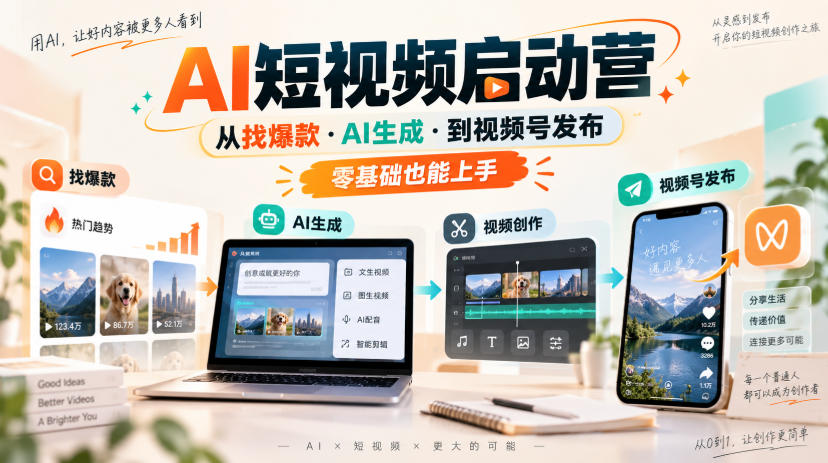 AI短视频启动营，从找爆款·AI生成·到视频号发布，零基础也能上手-HEIXMI（中国站）