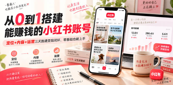 从0到1搭建能賺钱的小红书账号，定位+内容+运营三天跑通变现闭环-HEIXMI（中国站）