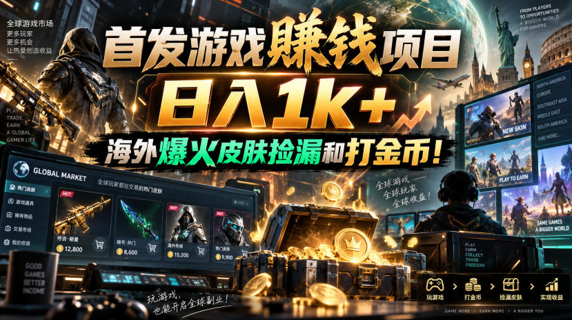 首发游戏賺钱项目，日入1k+，海外爆火皮肤捡漏和打金币！【揭秘】-HEIXMI（中国站）