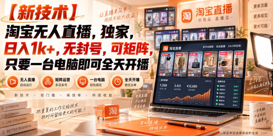【独家新技术】淘宝无人直播，日入1k+，无封号，可矩阵，只要一台电脑即可全天开播【揭秘】-HEIXMI（中国站）
