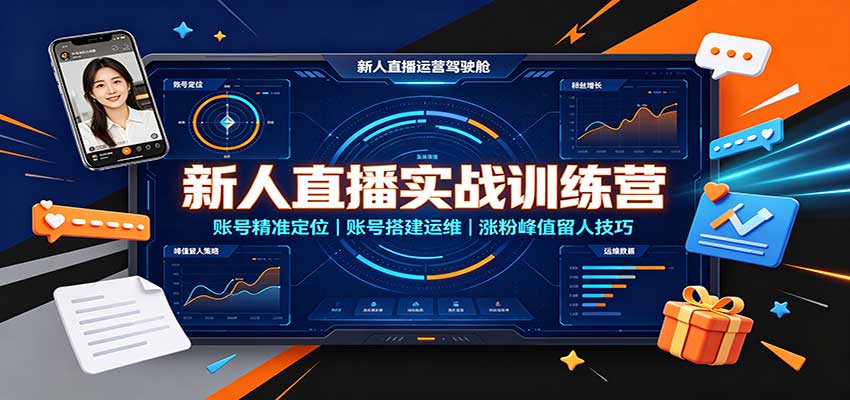 新人直播实战训练营：账号精准定位，账号搭建运维，涨粉峰值留人技巧-HEIXMI（中国站）