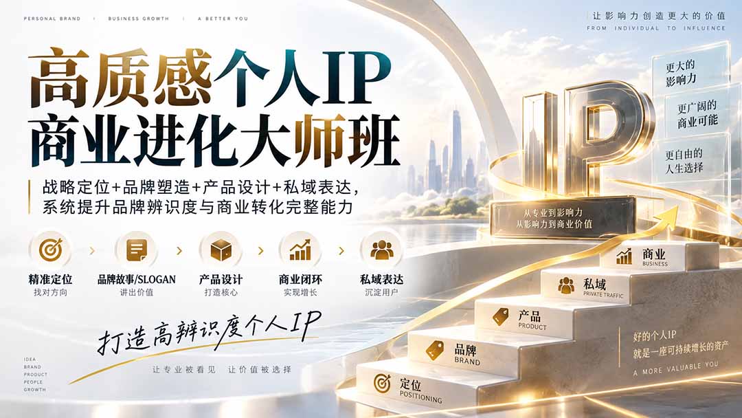 高质感个人IP商业进化大师班：战略定位+品牌塑造+产品设计+私域表达，系统提升品牌辨识度与商业转化完整能力-HEIXMI（中国站）