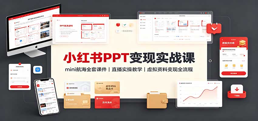 小红书PPT变现实战课：mini航海全套课件+直播实操教学，虚拟资料变现全流程-HEIXMI（中国站）