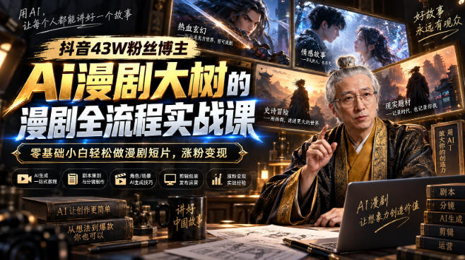 抖音43W粉丝博主Ai漫剧大树的漫剧制作全流程实战课，零基础小白轻松做漫剧短片，涨粉变现-HEIXMI（中国站）