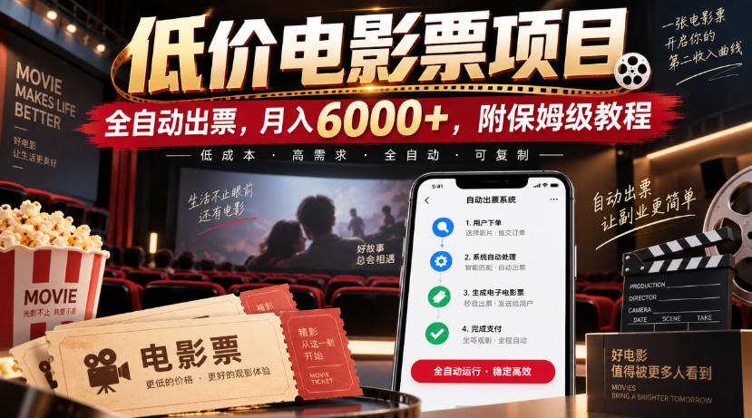低价电影票项目，全自动出票，月入6000+，附保姆级教程【揭秘】-HEIXMI（中国站）