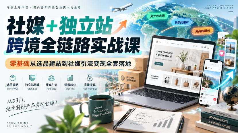 社媒+独立站跨境全链路实战课｜零基础从选品建站到社媒引流变现全套落地-HEIXMI（中国站）