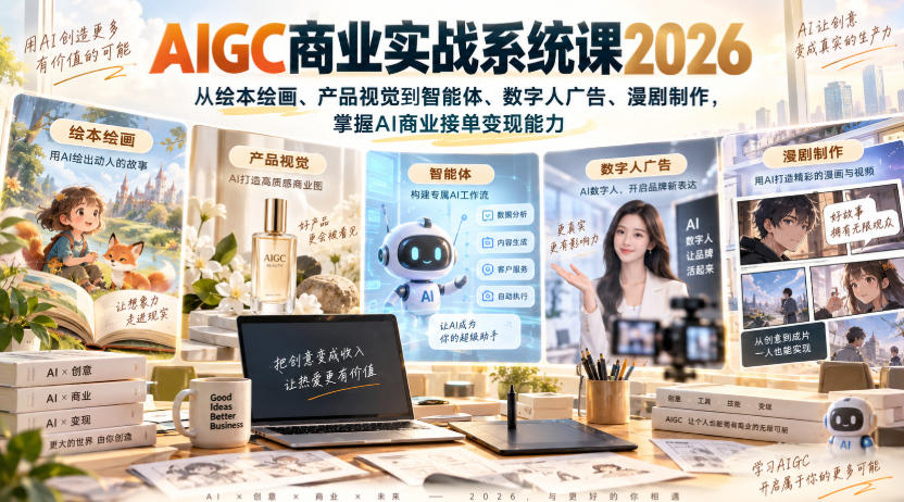 AIGC商业实战系统课2026，从绘本绘画、产品视觉到智能体、数字人广告、漫剧制作，掌握AI商业接单变现能力-HEIXMI（中国站）