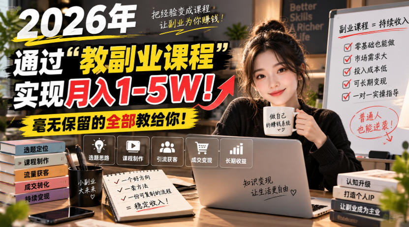 2026年通过“教副业课程”实现月入1-5W！毫无保留的全部教给你！【揭秘】-HEIXMI（中国站）