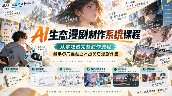 AI生态漫剧制作系统课程，从零吃透完整创作流程，新手零门槛独立产出优质漫剧作品-HEIXMI（中国站）