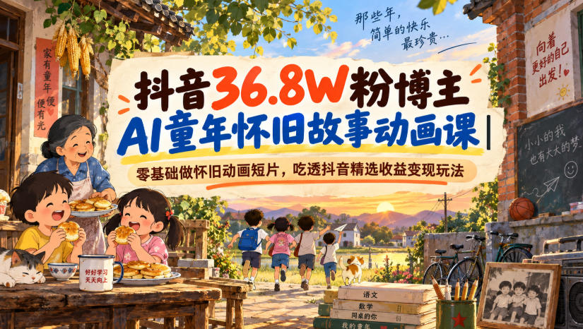 抖音36.8W粉博主AI童年怀旧故事动画课｜零基础做怀旧动画短片，吃透抖音精选收益变现玩法-HEIXMI（中国站）