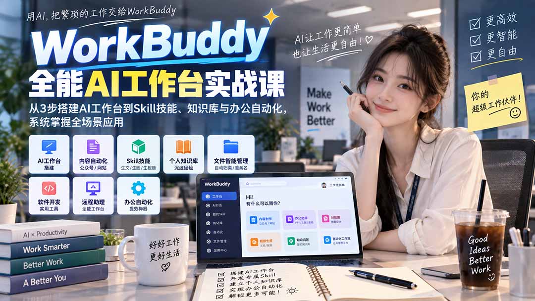 WorkBuddy全能AI工作台实战课：从3步搭建AI工作台到Skill技能、知识库与办公自动化，系统掌握全场景应用-HEIXMI（中国站）