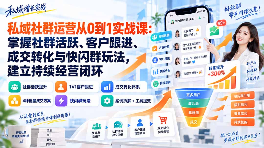 私域社群运营从0到1实战课：掌握社群活跃、客户跟进、成交转化与快闪群玩法，建立持续经营闭环-HEIXMI（中国站）