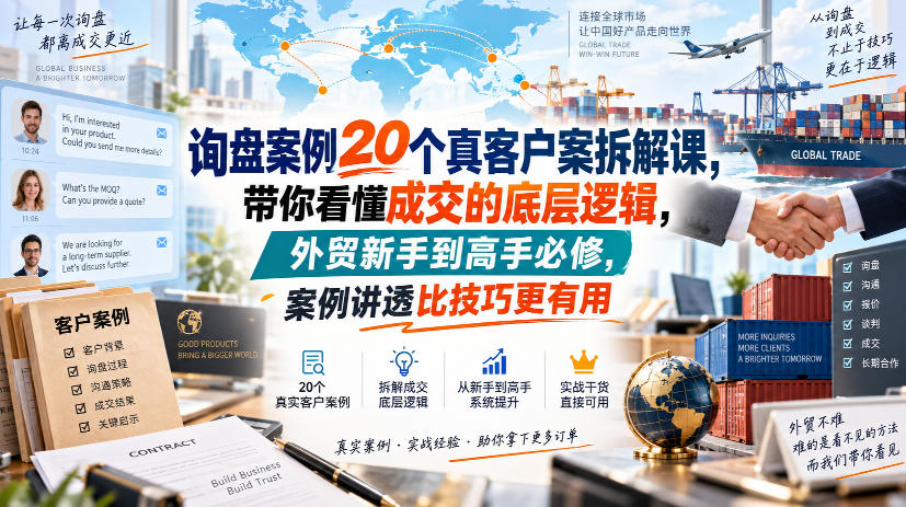 询盘案例20个真客户案拆解课，带你看懂成交的底层逻辑，外贸新手到高手必修，案例讲透比技巧更有用-HEIXMI（中国站）