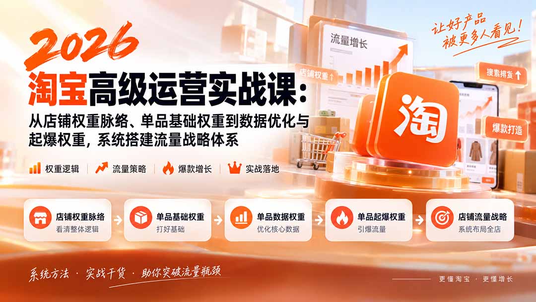 2026淘宝高级运营实战课：从店铺权重脉络、单品基础权重到数据优化与起爆权重，系统搭建流量战略体系-HEIXMI（中国站）