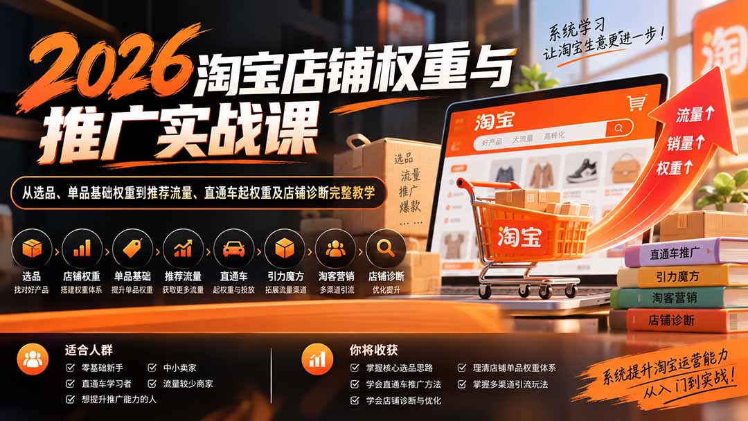 2026淘宝店铺权重与推广实战课：从选品、单品基础权重到推荐流量、直通车起权重及店铺诊断完整教学-HEIXMI（中国站）