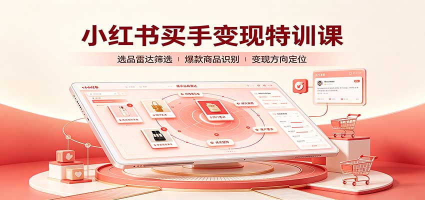 小红书买手变现特训课：账号定位养号起号，选品挂车，笔记标题封面全套教学-HEIXMI（中国站）
