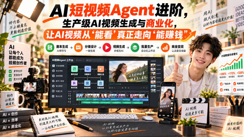 AI短视频Agent进阶，生产级AI视频生成与商业化，让AI视频从”能看”真正走向”能賺钱”-HEIXMI（中国站）