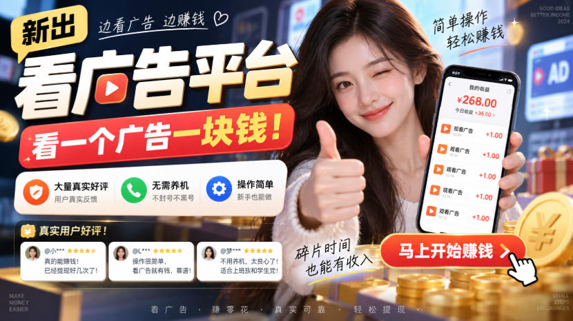 新出看广告平台，看一个广告一块钱，大量真实好评！无需养机、不会黑号，操作简单【揭秘】-HEIXMI（中国站）
