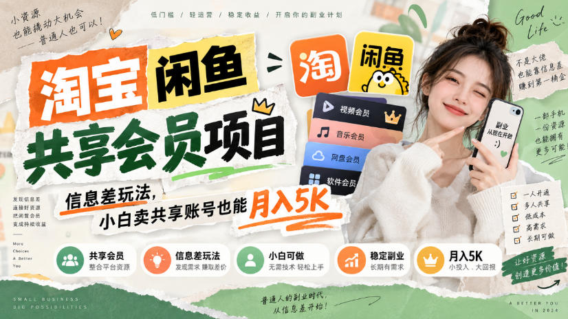 淘宝闲鱼共享会员项目，信息差玩法，小白卖共享账号也能月入5K-HEIXMI（中国站）