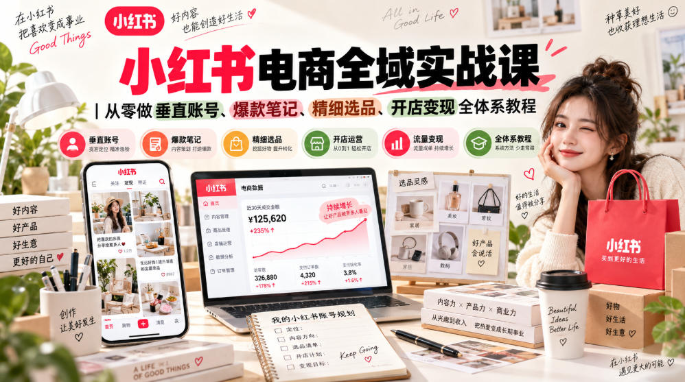 小红书电商全域实战课｜从零做垂直账号、爆款笔记、精细选品、开店变现全体系教程-HEIXMI（中国站）