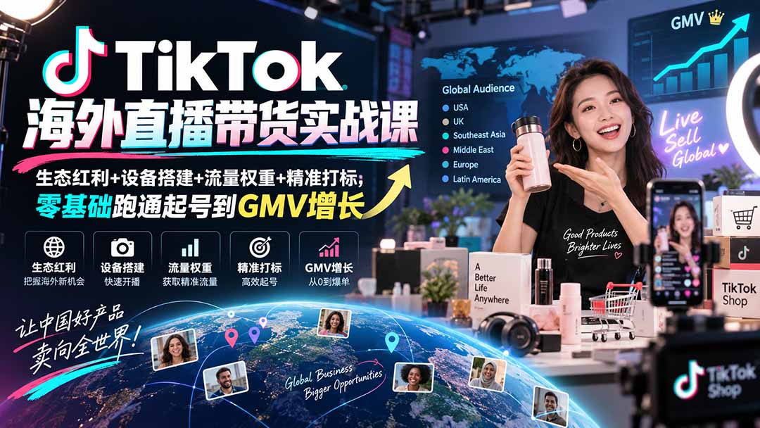 TikTok海外直播带货实战课｜生态红利+设备搭建+流量权重+精准打标，零基础跑通起号到GMV增长-HEIXMI（中国站）