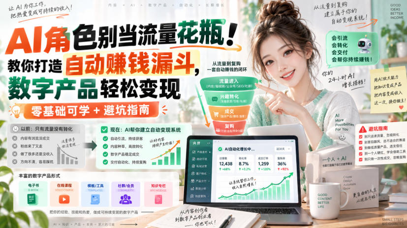 AI角色别当流量花瓶！教你打造自动賺钱漏斗，数字产品轻松变现(零基础可学+避坑指南)【原创双语字幕】-HEIXMI（中国站）