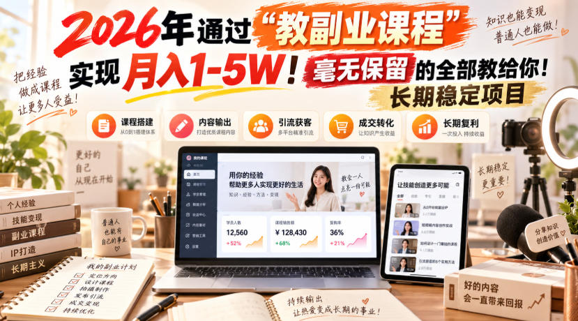 2026年通过“教副业课程”实现月入1-5W！毫无保留的全部教给你！长期稳定项目-HEIXMI（中国站）