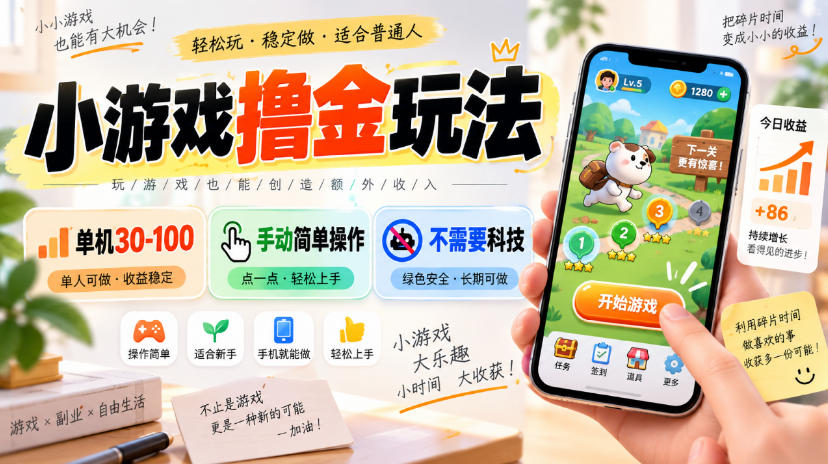 小游戏撸金玩法，单机30-100，手动简单操作，不需要科技-HEIXMI（中国站）