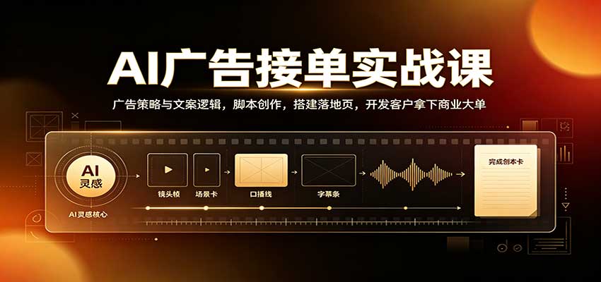 AI广告接单实战：广告策略与文案逻辑，脚本创作，搭建落地页，开发客户拿下商业大单-HEIXMI（中国站）