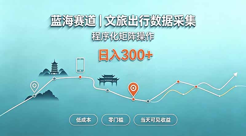 蓝海赛道  文旅出行数据采集  程序化矩阵操作    低成本  零门槛   当天可见收益   日入300+-HEIXMI（中国站）